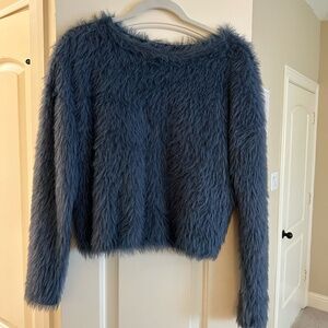 Blue furry cropped sweater